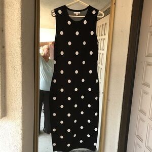 New York & Company Slim Fit Knit Dress SzS Black/Polka Dots NWT